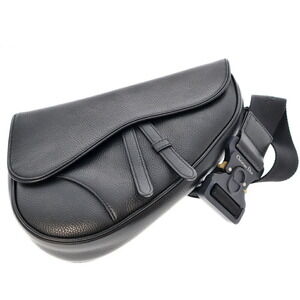 Christian Dior Saddle Bag Black Leather Crossbody Hoe